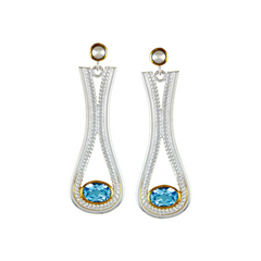 Sterling Silver and 22K Vermeil Earrings with Topaz and Pearl