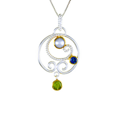 Sterling Silver Peridot, Pearl, and Blue Topaz Necklace