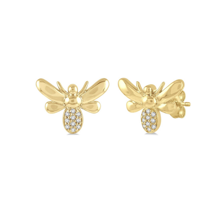 10K Gold Diamond Bumble Bee Stud Earrings