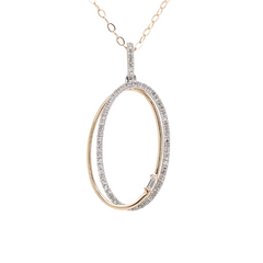 14K Two Tone Interlocking Oval Diamond Necklace