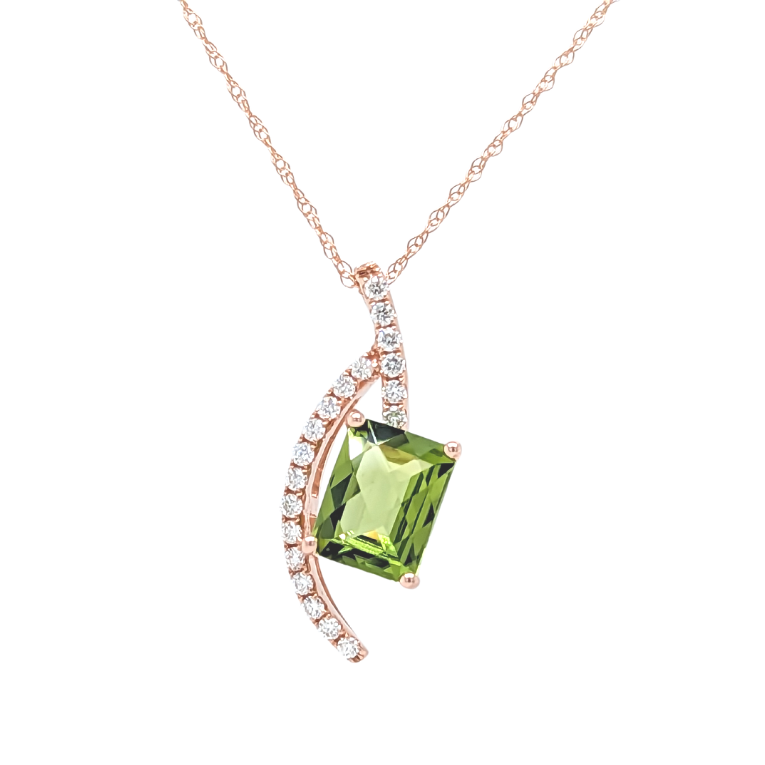 14K Rose Gold Peridot and Diamond Flow Necklace