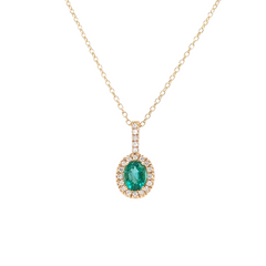 14K Gold Emerald diamond Halo Mini Pendant with Chain