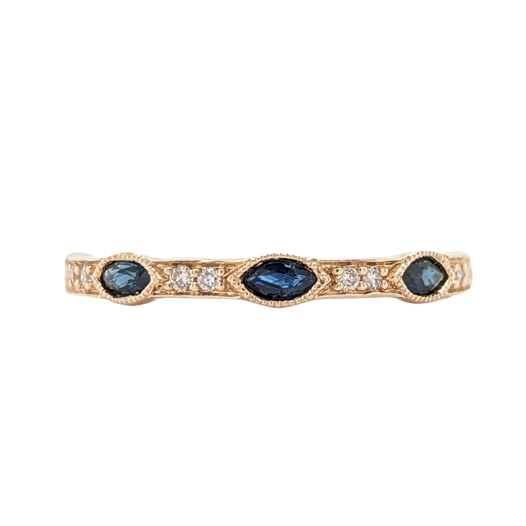 10K Yellow Gold Marquise Blue Sapphire  Stackable with Diamonds