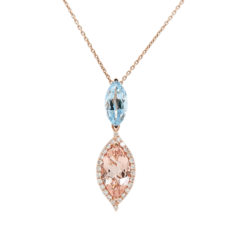 Matching Morganite Necklace in Rose Gold with Aquamarine