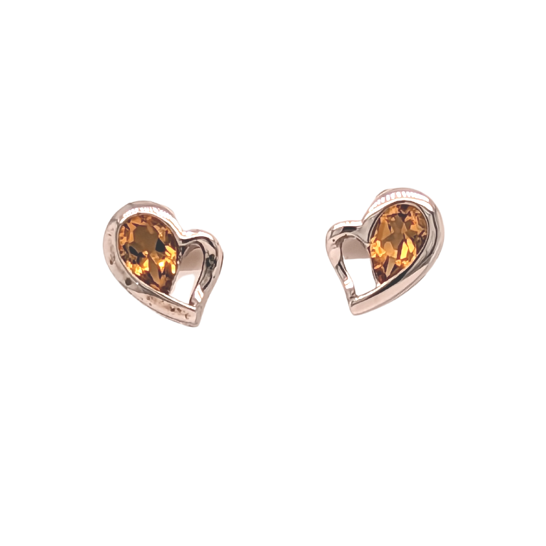 Sterling Silver Citrine Heart Stud Earrings