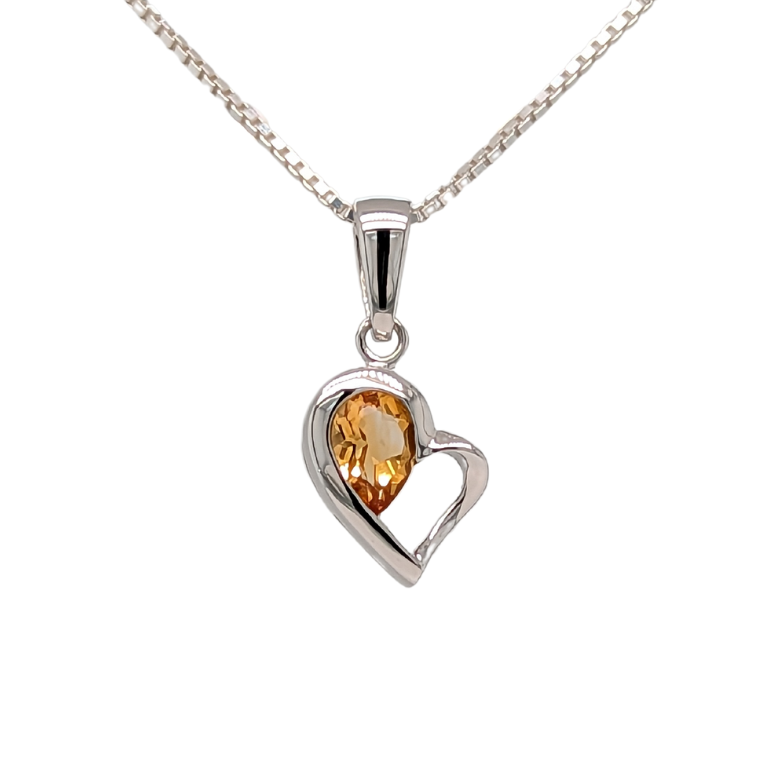 Sterling Silver Pear Shape Citrine Heart Necklace