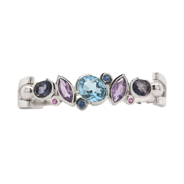 Sterling Silver Bezel Set Multi-Gem Bracelet