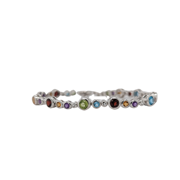 Sterling Silver Bezel Set Multi-Gem Bracelet