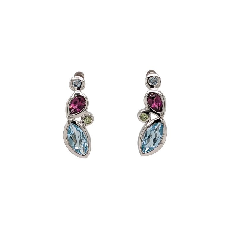 Sterling Silver Multi-Gem Small Drop Earrings