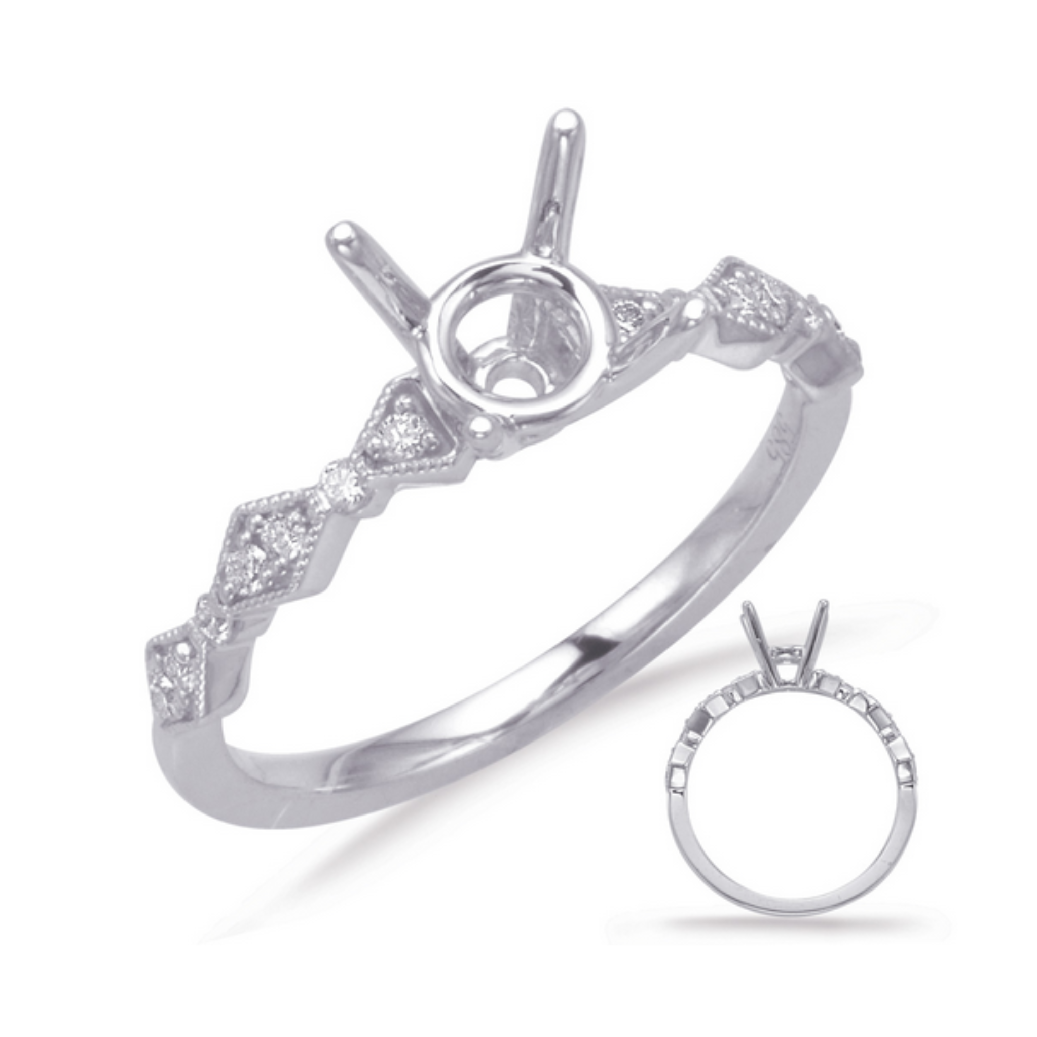 14K White Gold Geometric Diamond Engagement Ring (Semi-Mount)