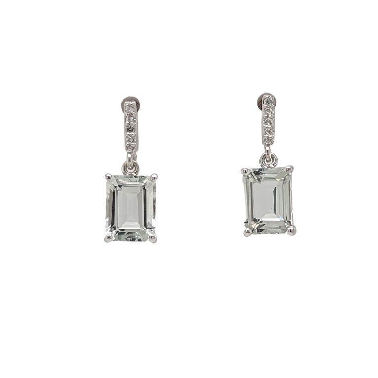 Sterling Silver Emerald Cut Praisiolite Dangle Earrings