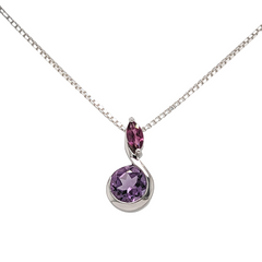 Sterling Silver Amethyst and Garnet Swoop Necklace