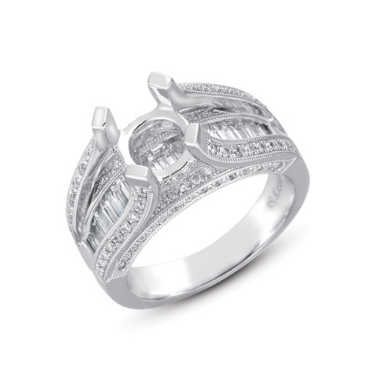 14K Gold Baguette Diamond Cathedral Engagement Ring (Semi-Mount)