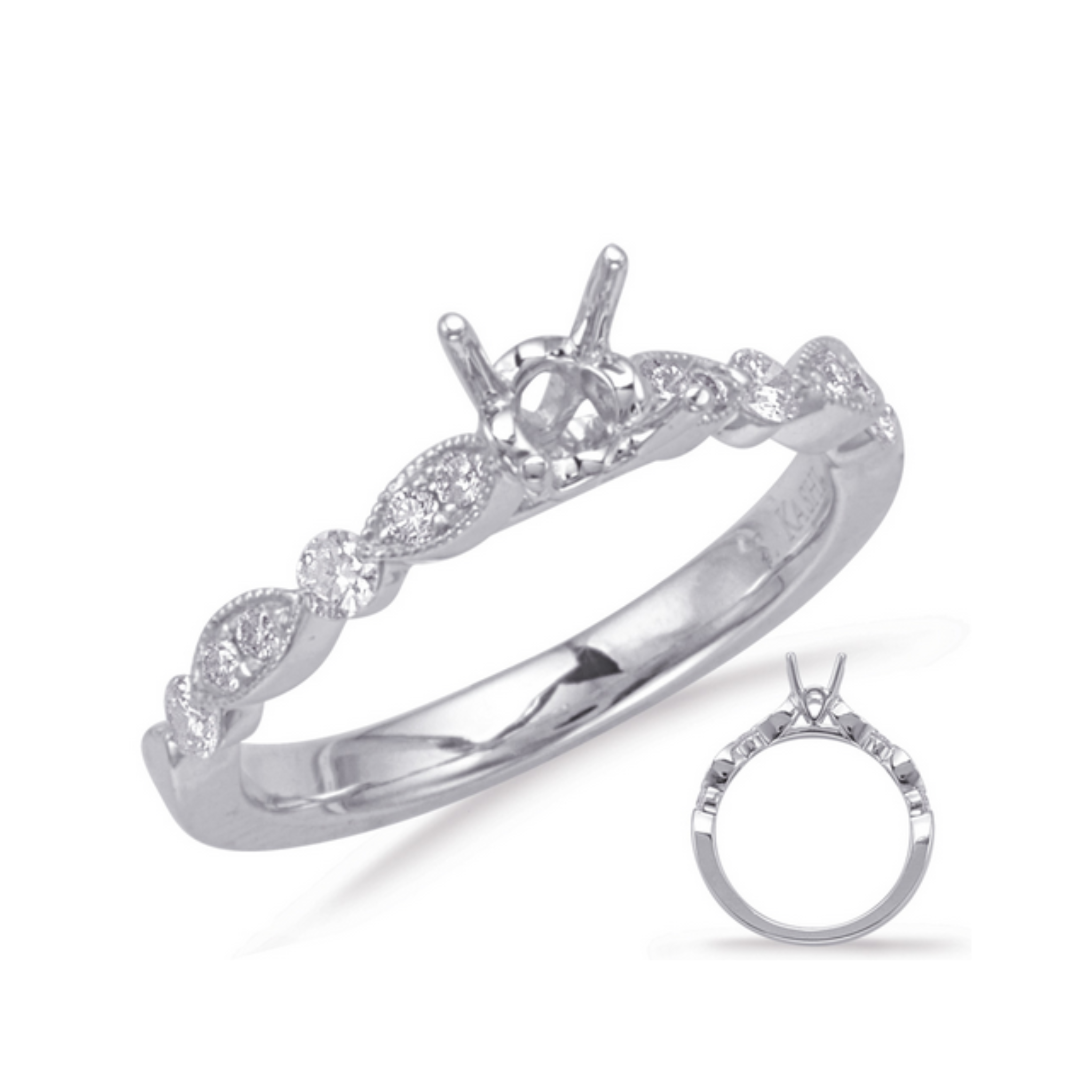 14K Gold Milgrain Marquise Shape Engagement Ring