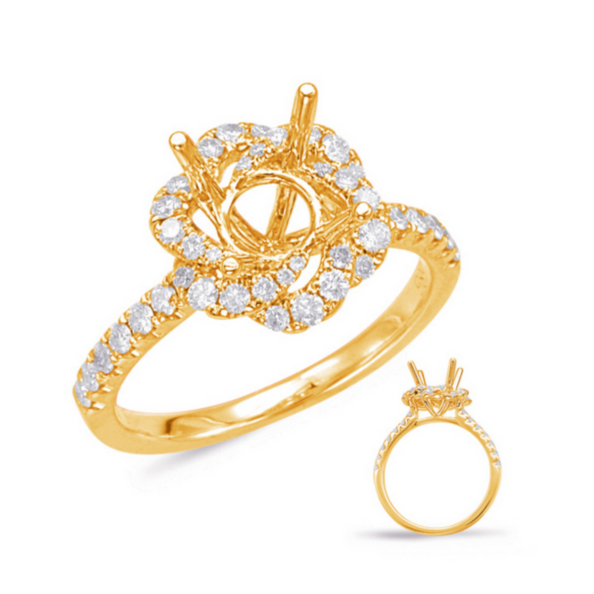 14K Yellow Gold Flower Diamond Engagement Ring (Semi-Mount)