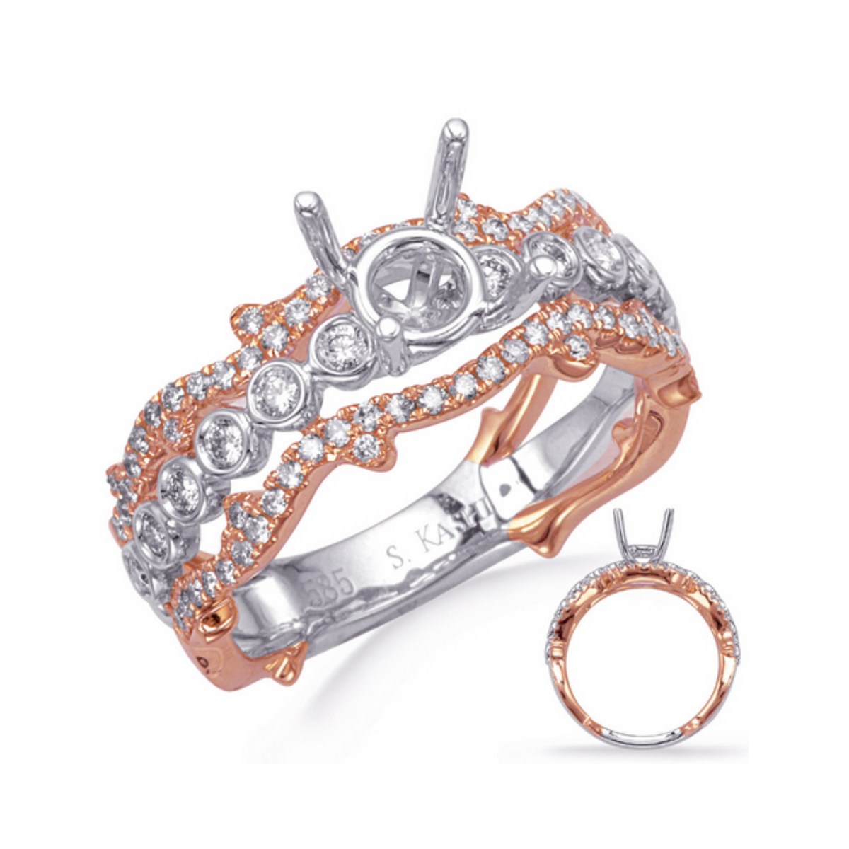 14K Rose & White Gold Detailed Diamond Engagement Ring (Semi-Mount)
