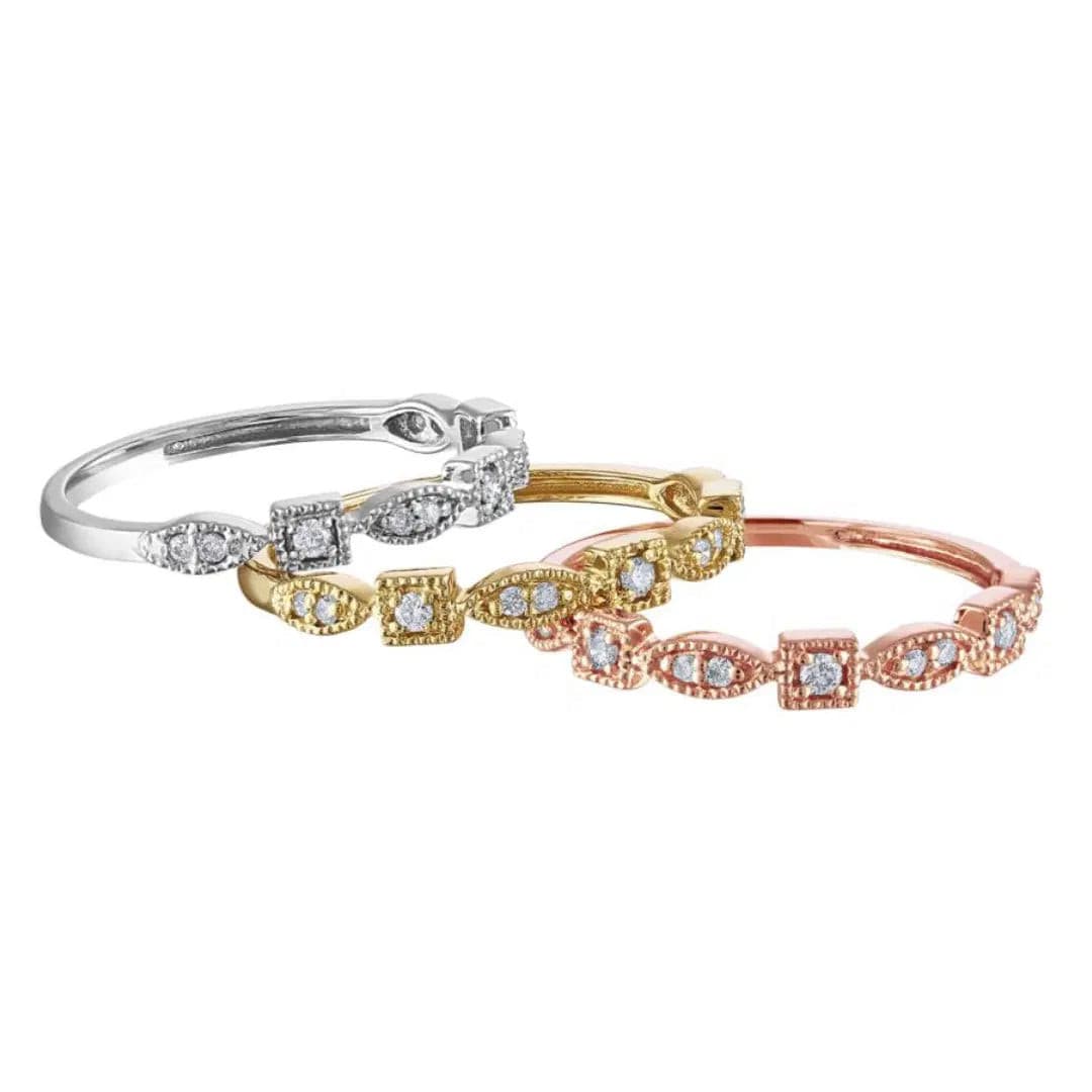 14K R .10TW RD Dia MQ + Square Shape Stackable Ring.