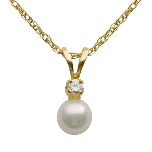 14K Gold Pearl and Diamond Necklace - Fresh Water